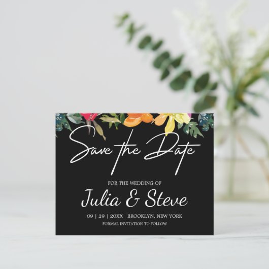 Lemon Green Floral Wedding Save the Date Kaart (Staand voorkant)