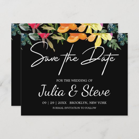 Lemon Green Floral Wedding Save the Date Kaart (Voorkant / Achterkant)