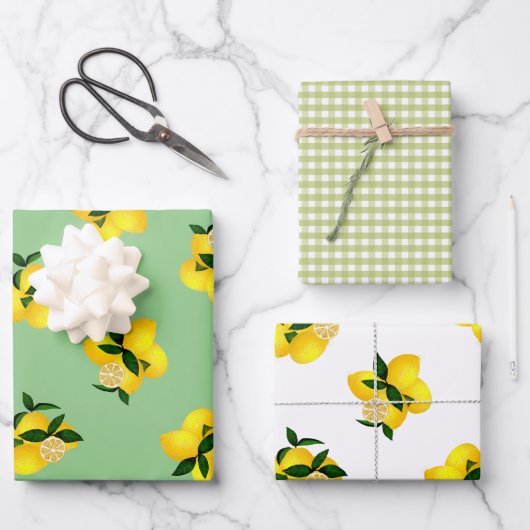 Lemon Green Gingham Inpakpapier Vel (Voorkant)
