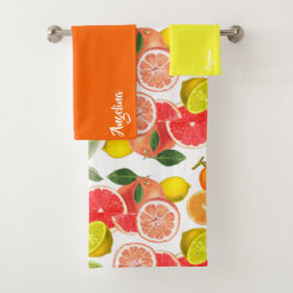 Lemon green orange citrus Pattern name Bad Handdoek