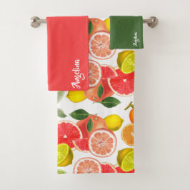 Lemon green pink citrus Pattern name Bad Handdoek