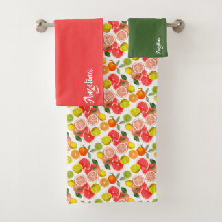 Lemon green pink citrus Pattern name Bad Handdoek