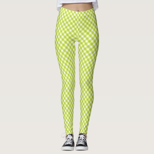 Lemon Green White Gingham Leggings (Voorkant)