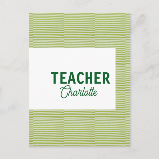 Lemon green white stripes teacher professor name c briefkaart (Voorkant)