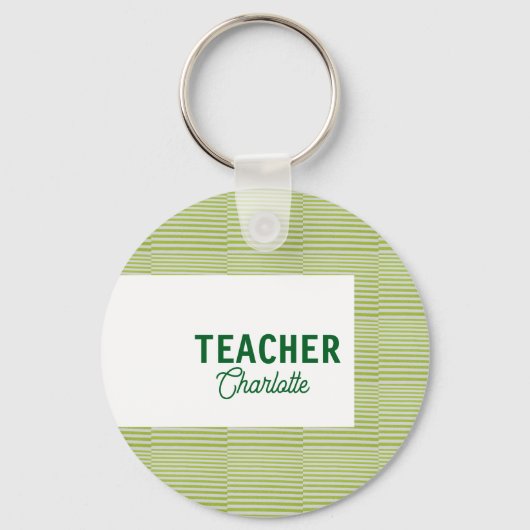 Lemon green white stripes teacher professor name c sleutelhanger (Voorkant)