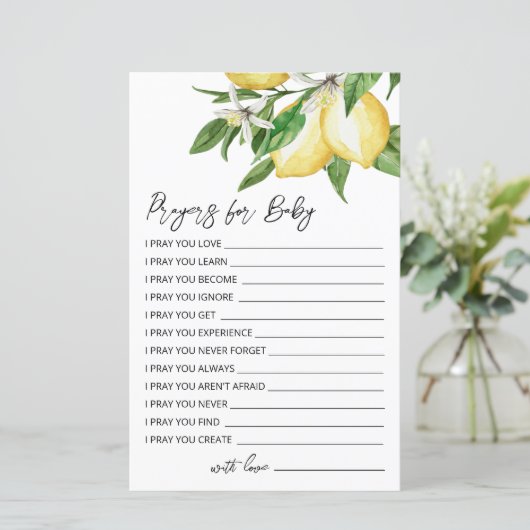 Lemon Greenery Baby shower Prayer Kaart (Staand voorkant)