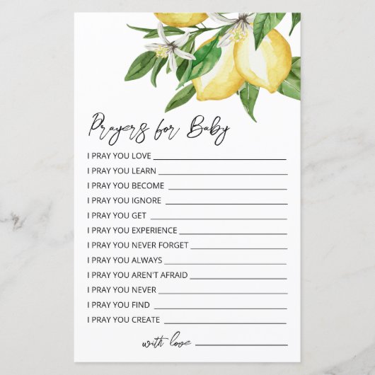 Lemon Greenery Baby shower Prayer Kaart (Voorkant)