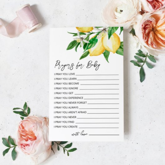 Lemon Greenery Baby shower Prayer Kaart