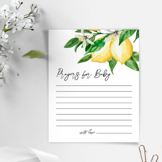 Lemon Greenery Baby shower Prayer Kaart