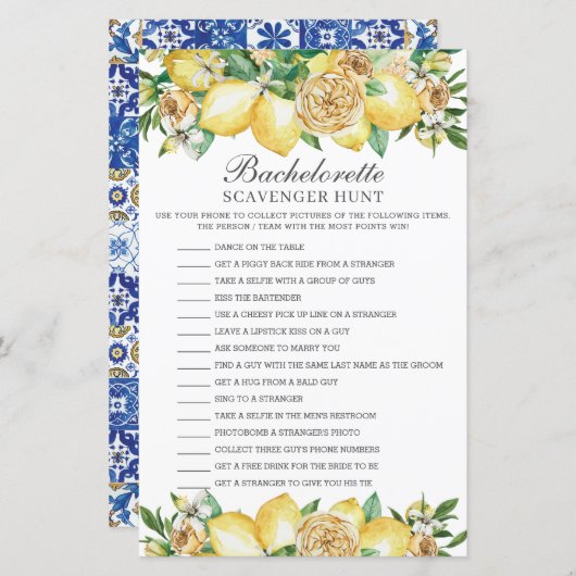 Lemon Greenery Bachelorette Scavenger Hunt Game (Voorkant / Achterkant)