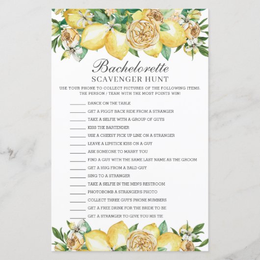 Lemon Greenery Bachelorette Scavenger Hunt Game (Voorkant)