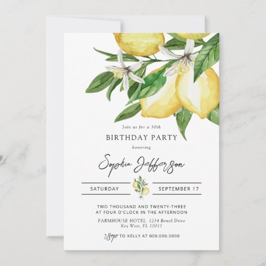 Lemon Greenery Birthday Party Invitation Kaart (Voorkant)