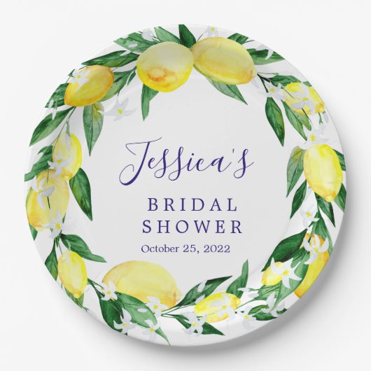 Lemon Greenery Blossom Waterverf vrijgezellenfeest Papieren Bordje (Voorkant)
