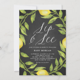 Lemon Greenery Chalkboard Sip & See Baby shower Kaart