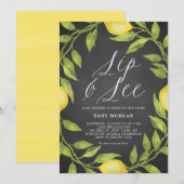 Lemon Greenery Chalkboard Sip & See Baby shower Kaart (Voorkant / Achterkant)