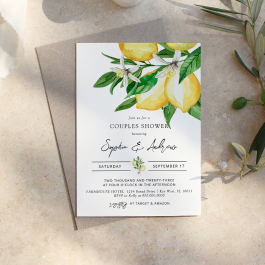 Lemon Greenery Couples Shower Kaart