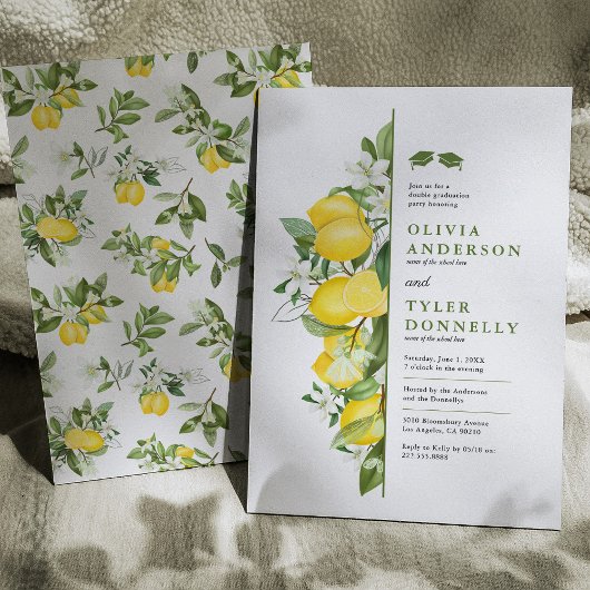 Lemon Greenery Double Graduy Party Invitation Kaart