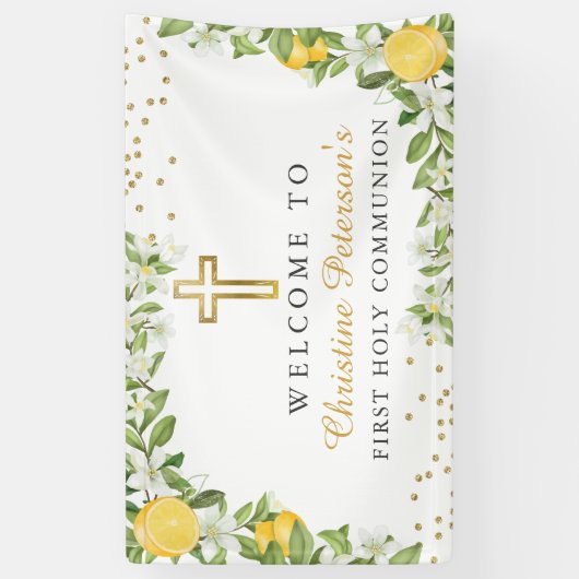 Lemon Greenery First Heilige Communauteit Welkom Spandoek (Verticaal)