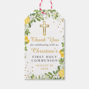 Lemon Greenery First Heilige Communie Dank u Cadeaulabel
