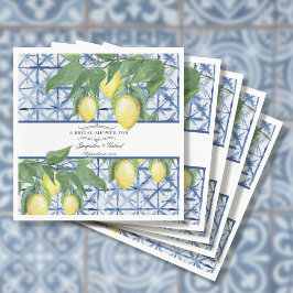 Lemon Greenery Floral Blue White Elegant Bridal Servet