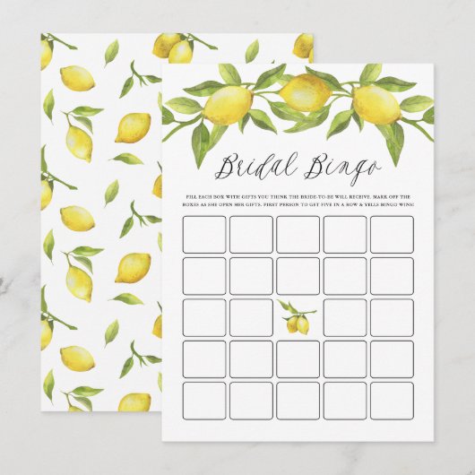 Lemon Greenery Garland Vrijgezellenfeest Bingo Informatiekaartje (Voorkant / Achterkant)
