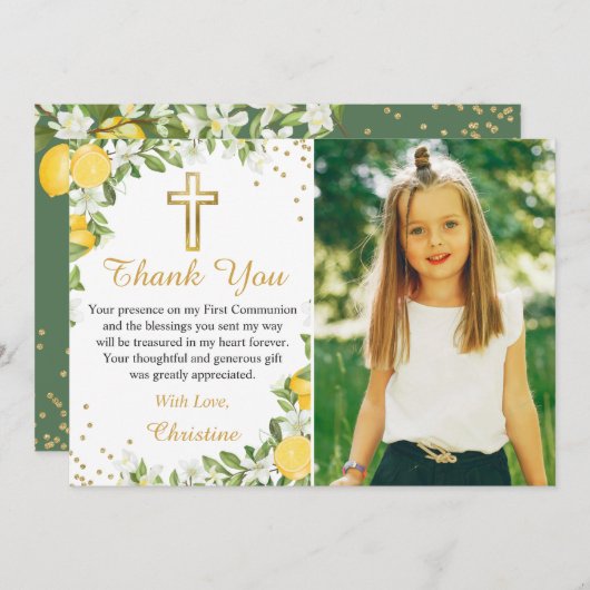 Lemon Greenery Gold Cross First Community Foto Bedankkaart (Voorkant / Achterkant)