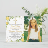 Lemon Greenery Gold Glitter First Community Foto Kaart (Staand voorkant)