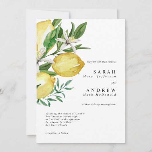 Lemon Greenery Modern Wedding Kaart (Voorkant)
