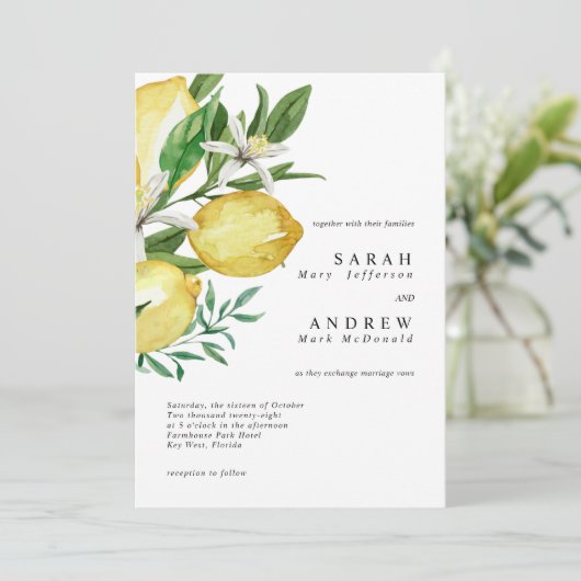 Lemon Greenery Modern Wedding Kaart (Staand voorkant)