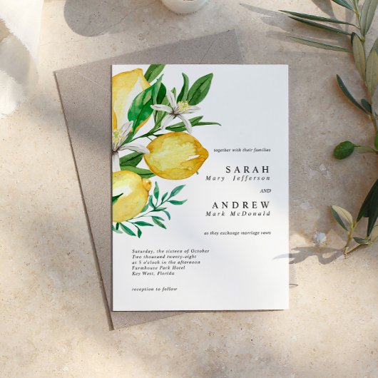 Lemon Greenery Modern Wedding Kaart
