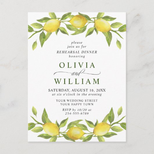 Lemon Greenery REHEARSAL DINNER Invitation Briefkaart (Voorkant)