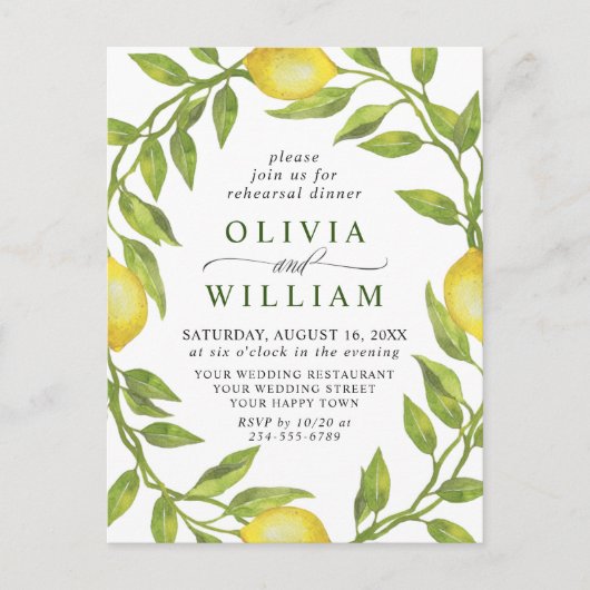 Lemon Greenery REHEARSAL DINNER Invitation Briefkaart (Voorkant)
