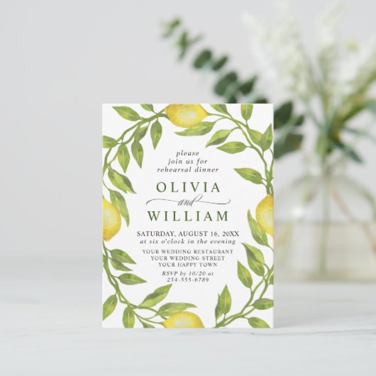 Lemon Greenery REHEARSAL DINNER Invitation Briefkaart (Staand voorkant)