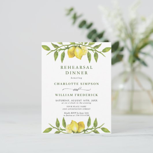 Lemon Greenery REHEARSAL DINNER Invitation Briefkaart (Staand voorkant)