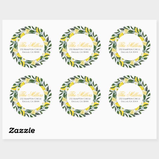 Lemon Greenery Retouradres Ronde Sticker (Vel)