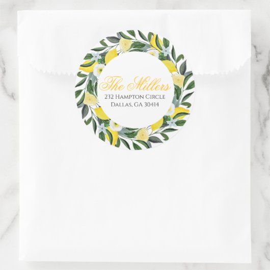 Lemon Greenery Retouradres Ronde Sticker (Tas)