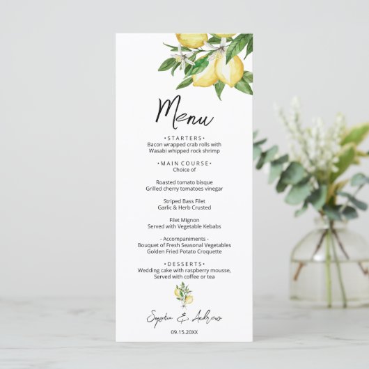 Lemon Greenery Wedding Menu (Staand voorkant)