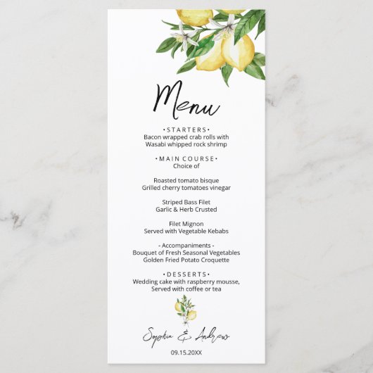 Lemon Greenery Wedding Menu (Voorkant)