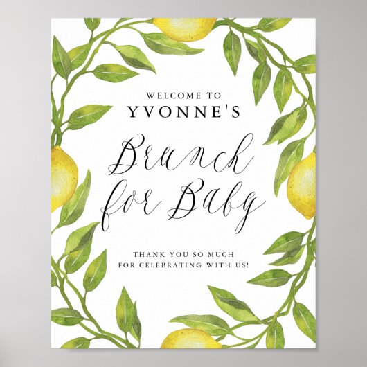 Lemon Greenery Wreath Baby shower Brunch Welkom Poster (Voorkant)