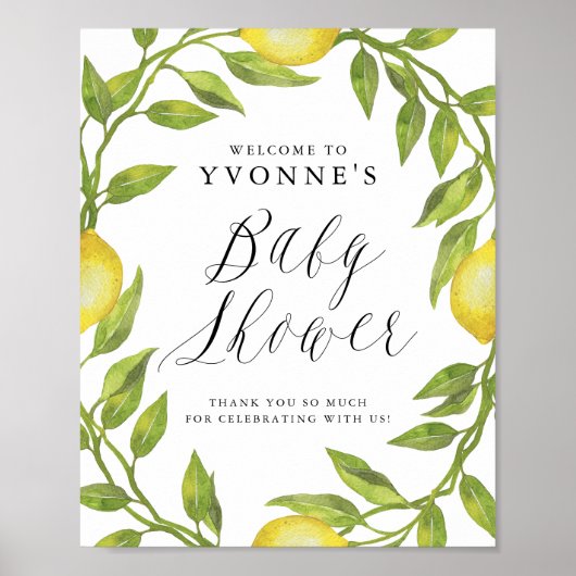 Lemon Greenery Wreath Baby shower Welkom Poster (Voorkant)