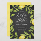 Lemon Greenery Wreath Chalkboard Baby shower Bash Kaart (Voorkant / Achterkant)
