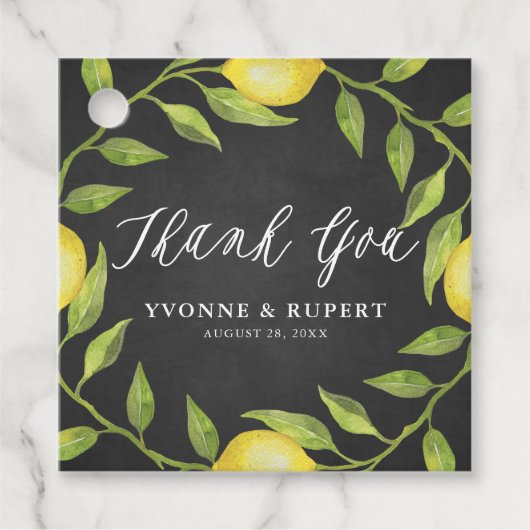 Lemon Greenery Wreath Chalkboard Wedding Dank je Bedankjes Labels (Voorkant)
