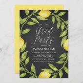 Lemon Greenery Wreath Rustic Chalkboard Afstuderen Kaart (Voorkant / Achterkant)