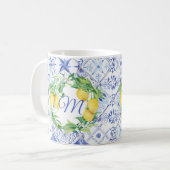 Lemon Greenery Wreath White Floral Blue Monogram Koffiemok (Voorkant links)