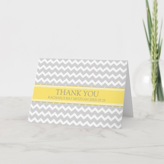 Lemon Grey Chevron Bat Mitswa Dankjewel Kaart (Voorkant)
