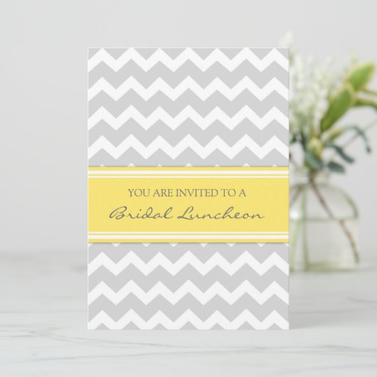 Lemon Grey Chevron Bridal Lunch Kaart (Staand voorkant)