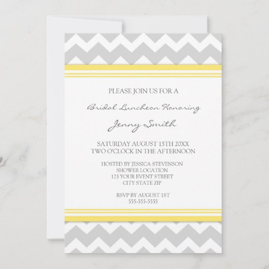 Lemon Grey Chevron Bridal Lunch Kaart (Achterkant)