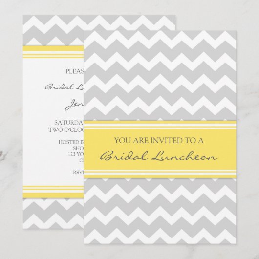 Lemon Grey Chevron Bridal Lunch Kaart (Voorkant / Achterkant)