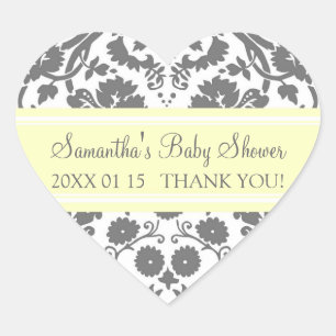 Lemon Grey Damask Baby shower Favor Stickers