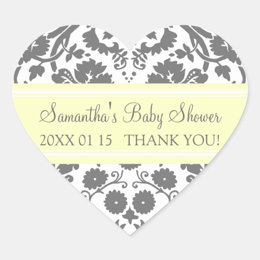 Lemon Grey Damask Baby shower Favor Stickers (Voorkant)